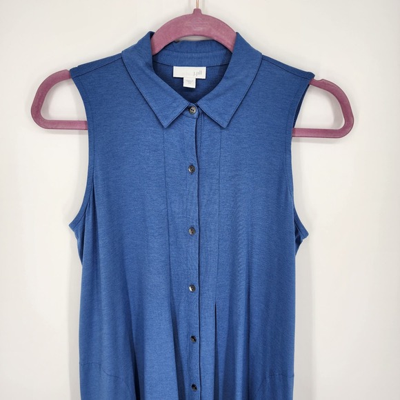 J Jill Swing Shirt Dress XS Button Down Sleeveless A Line Pima Cotton Modal Blue - Picture 5 of 12